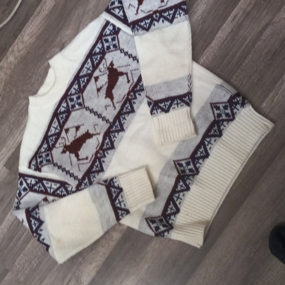 Reindeer Fair Isle Cream sweater Vintage Studio one - Picture 4 of 5